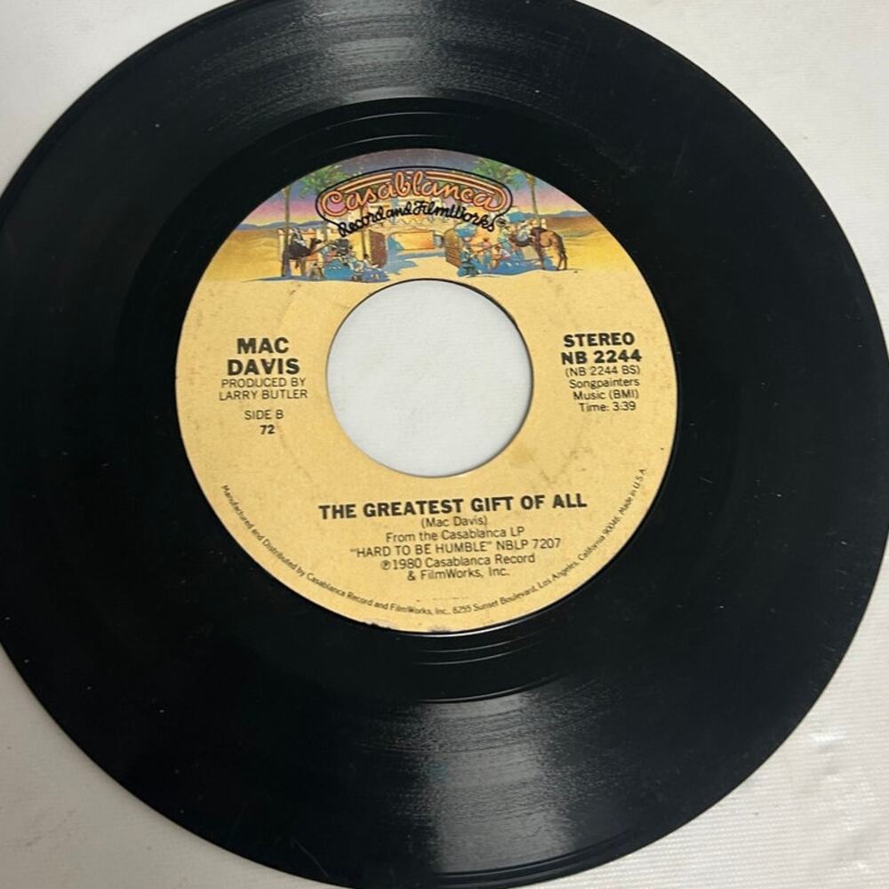 Mac Davis The Greatest Gift of All & Its Hard to be Humble 7 inch 45